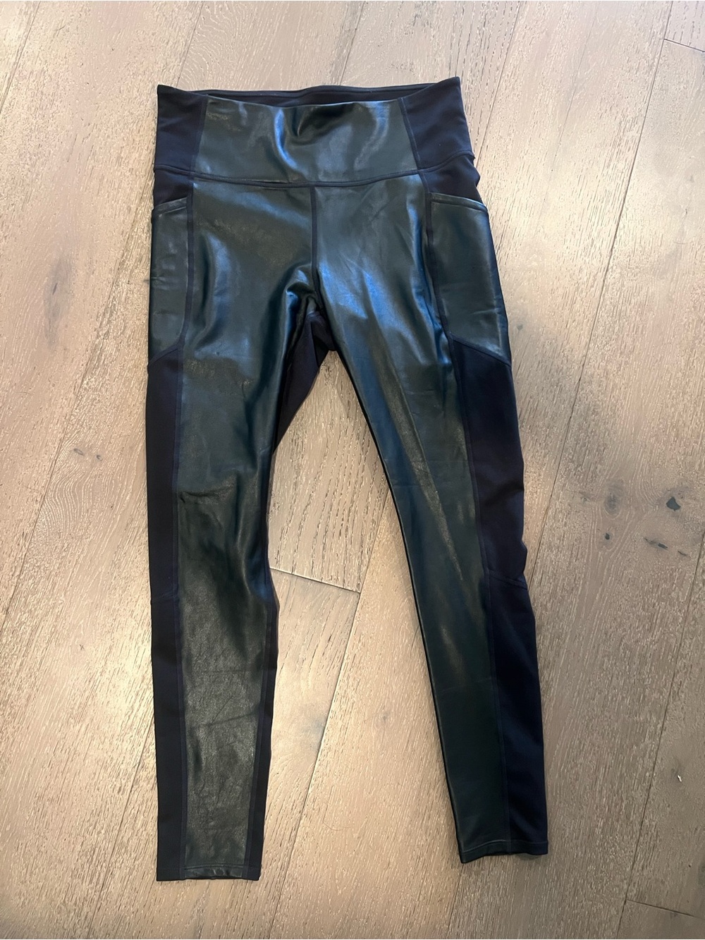 Athleta Faux Leather Panel Leggings - Black